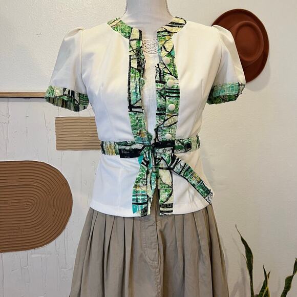 Handmade Vintage 1960s Mod Bow Embellished Short Sleeve Blouse - XS - Picture 1 of 15